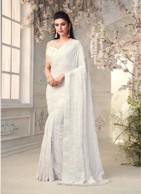 White Sparkle Hit Design TFH New Latest Party Wear Soft Georgette Saree Collection 6406